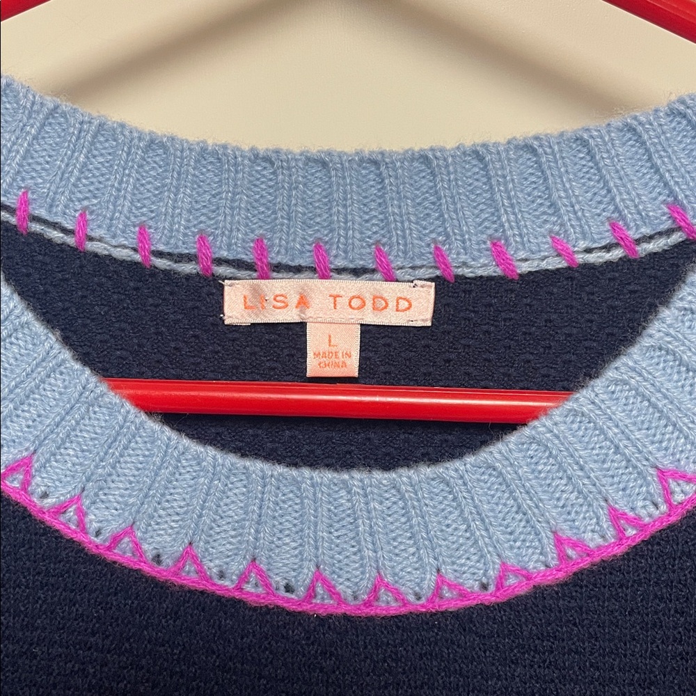 Lisa Todd Navy Sweater with Colorful Trim - Picture 3 of 7